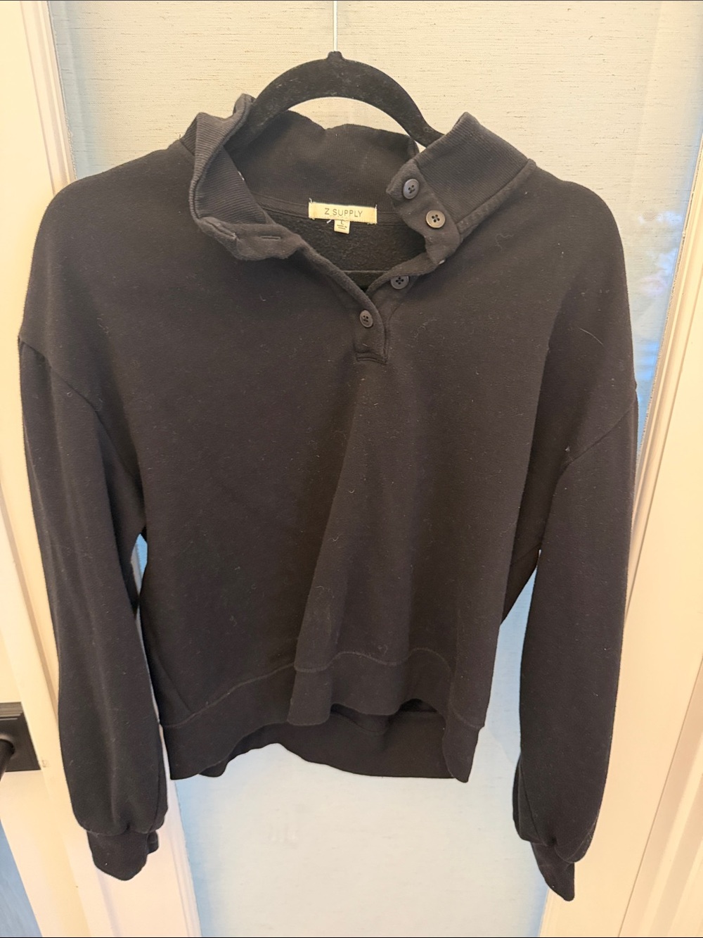 Z Supply Black Button-Neck Crewneck Sweater